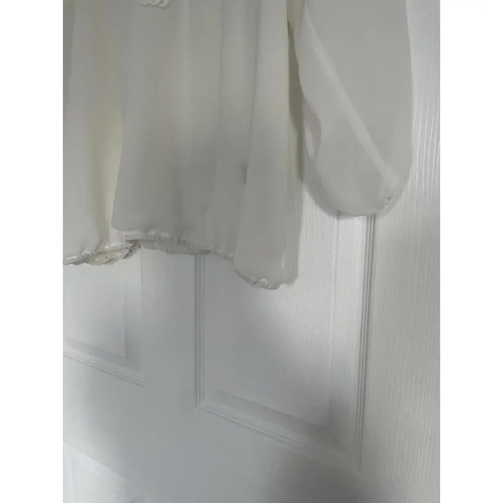 Max Studio - White Long Sleeve Blouse with Embroidered Detail - Size M - Picture 3 of 7